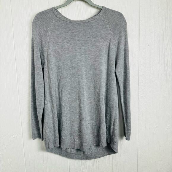 Joan Vass Gray Cashmere Rayon Blend Sweater Top Long Sleeve Zip Back Size Medium - Picture 2 of 11